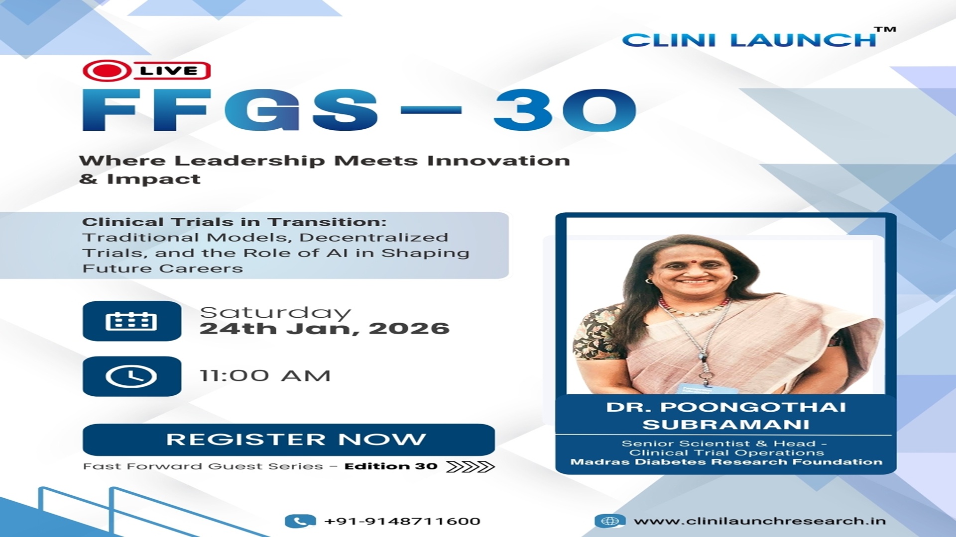 CliniLaunch Research Institute introducing our 𝐅𝐚𝐬𝐭 𝐅𝐨𝐫𝐰𝐚𝐫𝐝 𝐆𝐮𝐞𝐬𝐭 𝐒𝐞𝐫𝐢𝐞𝐬 𝐄𝐝𝐢𝐭𝐢𝐨𝐧 30 --24th Jan 2026 at 11am